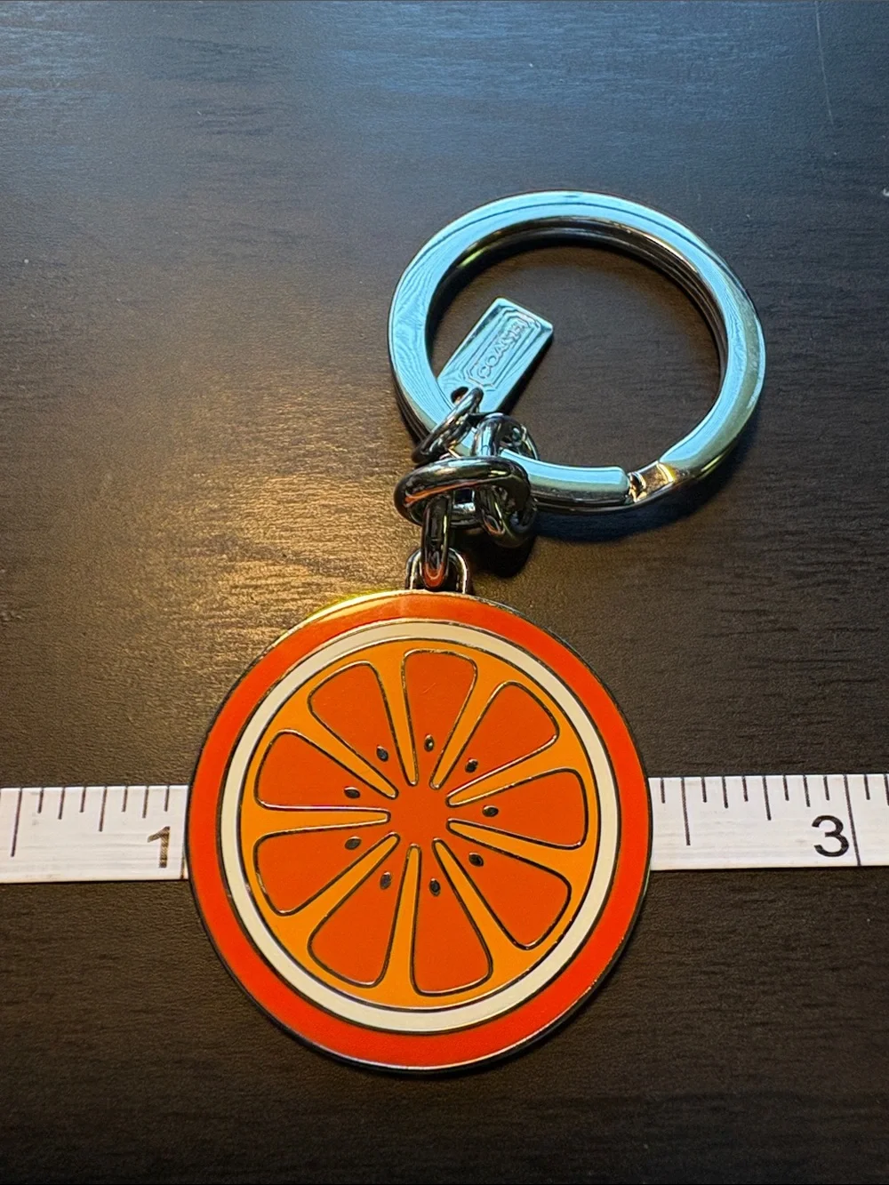 Coach vintage Orange Slice Enamel Keyring with Silver Hardware - Picture 2 of 4